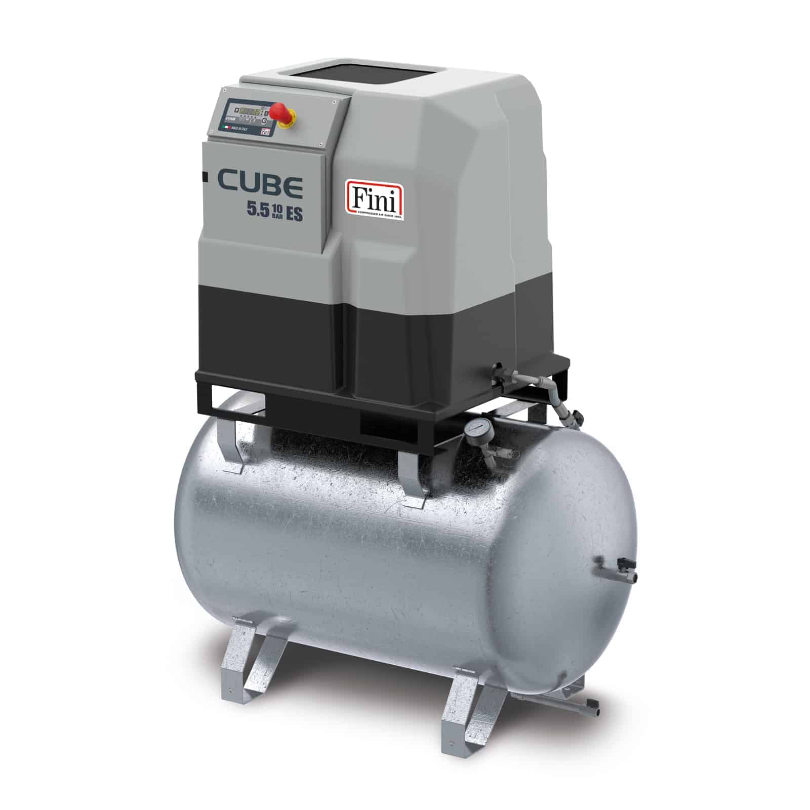 CUBE 5.5-10-270z ES Compressore a vite compatto, a trasmissione diretta, completo di serbatoio zincato.