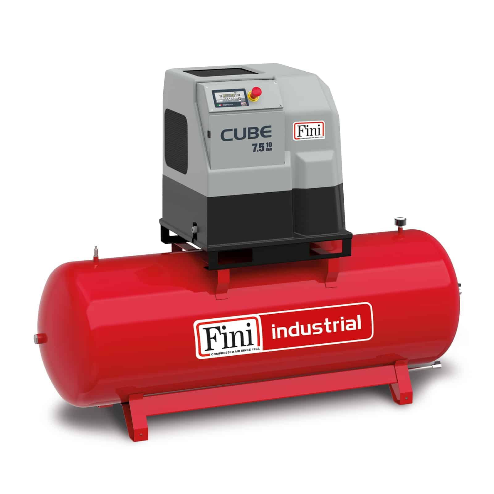 CUBE 7.5-10-500 Compressore a vite compatto, a trasmissione diretta, completo di serbatoio.