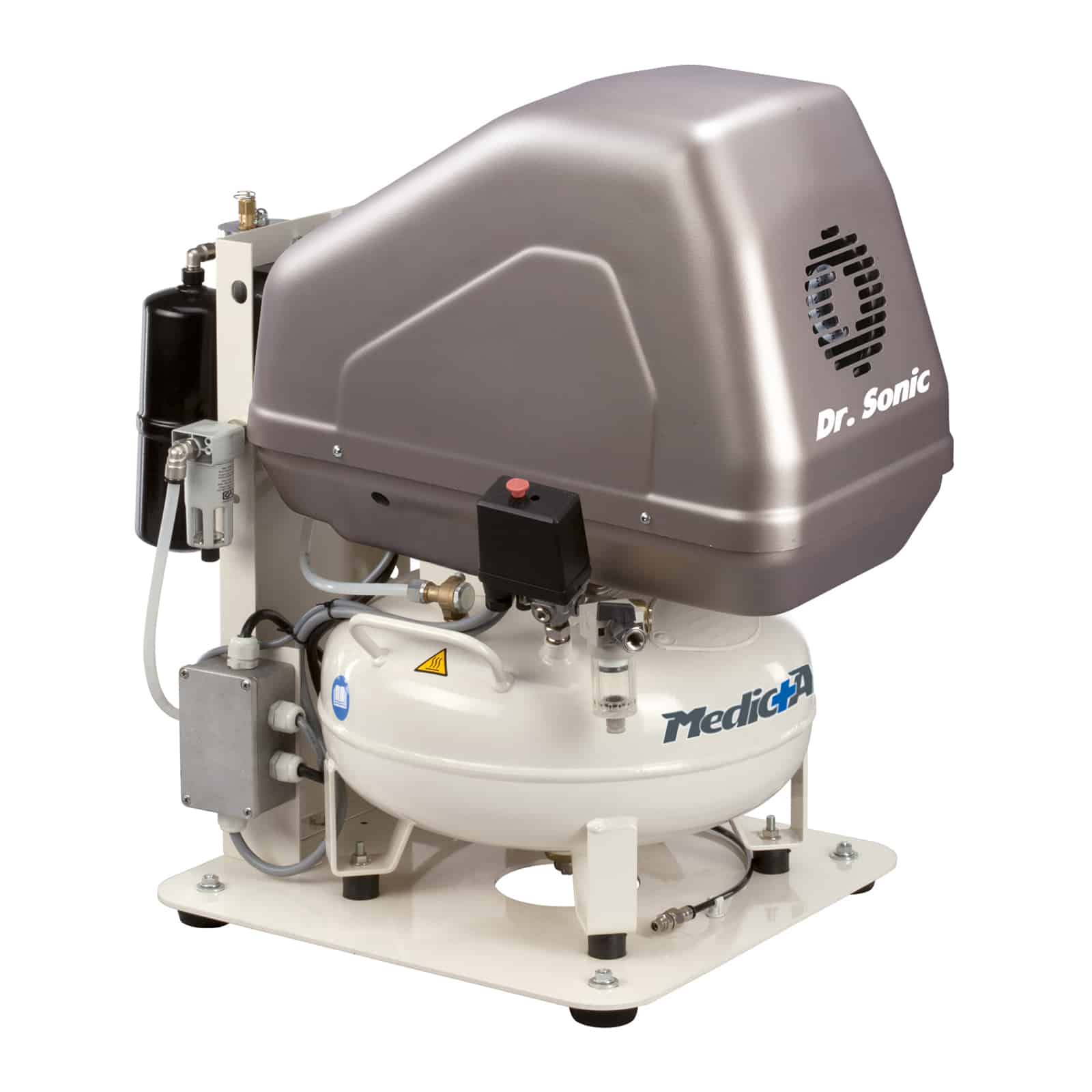 Dr.Sonic 102-24V-FM-0,75M Compressore oilless MedicAir, studiato e progettato per dentisti e laboratori.