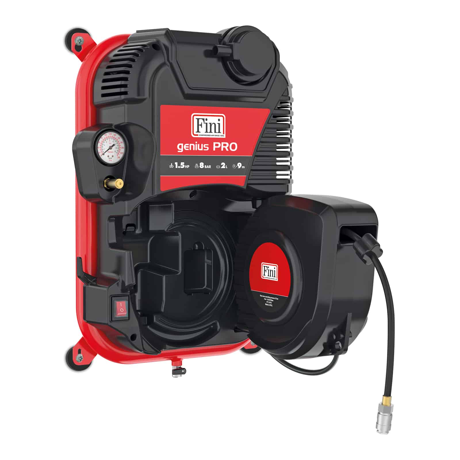 Genius PRO Compressore coassiale oilless con arrotolatore e serbatoio da 2 litri per hobbisti e professionisti dettaglio