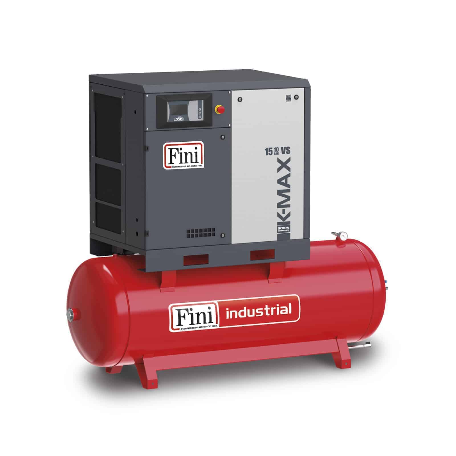 K-MAX 15-13-500 VS Screw compressor with direct drive transmission, complete with tank.