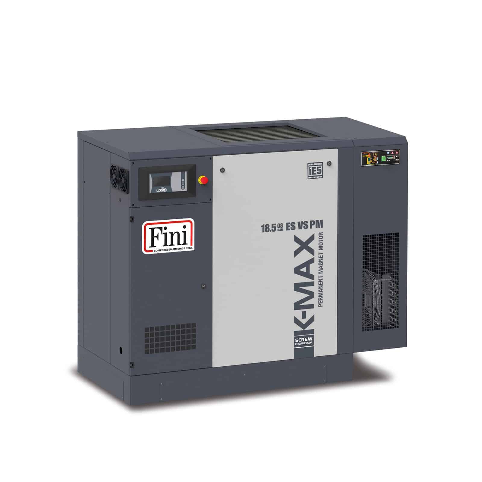 K-MAX 18.5-10 ES VS PM Screw compressor with direct drive transmission and permanent magnet motor with inverter.