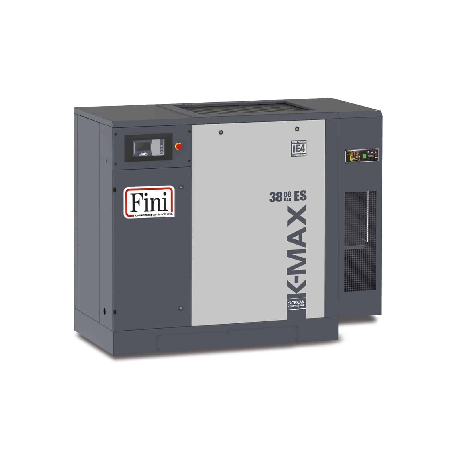 K-MAX 38-08 ES Compressore a vite ad alta efficienza, con trasmissione diretta, completo di essiccatore.