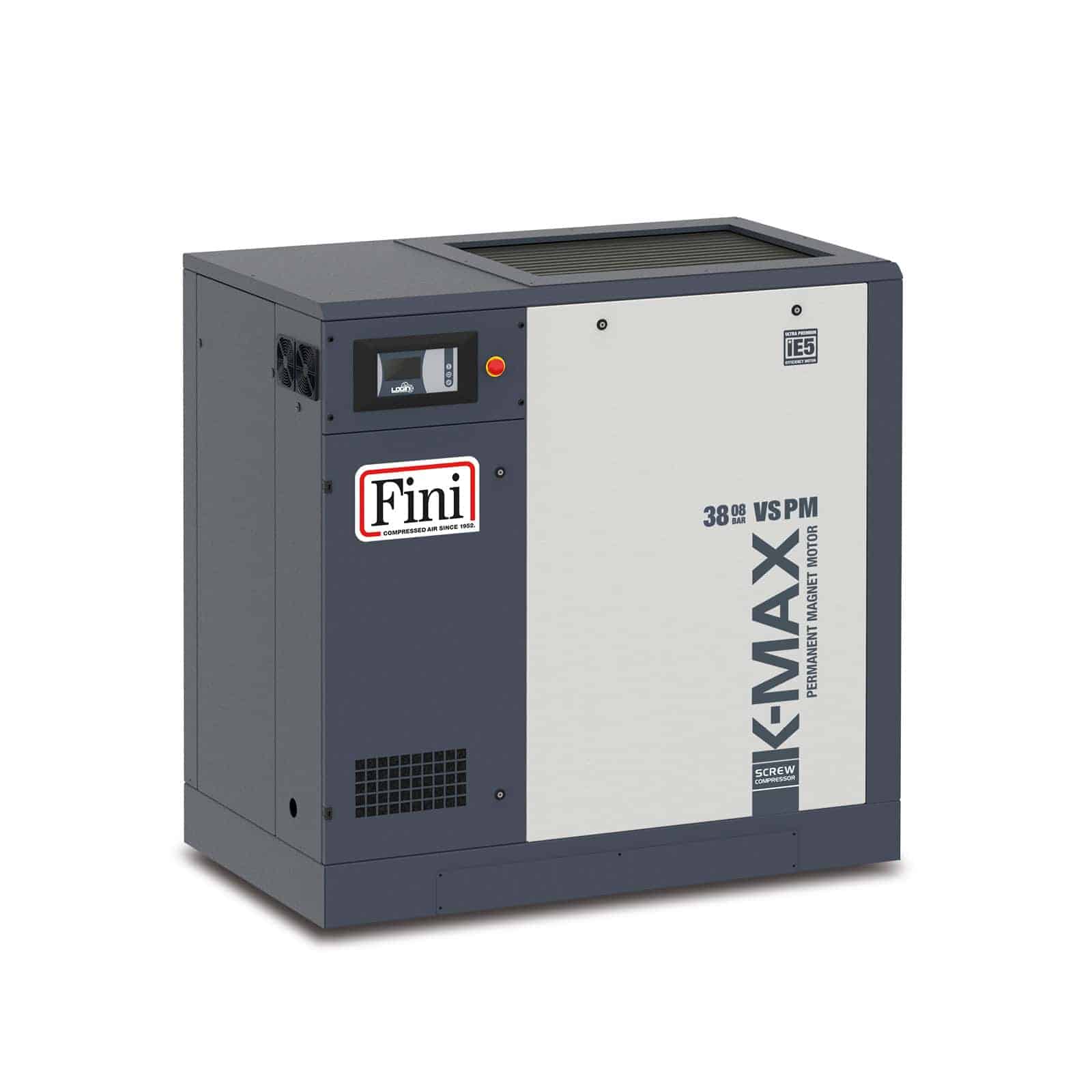 K-MAX 38-10 VS PM Screw compressor with direct drive transmission and permanent magnet motor with inverter.