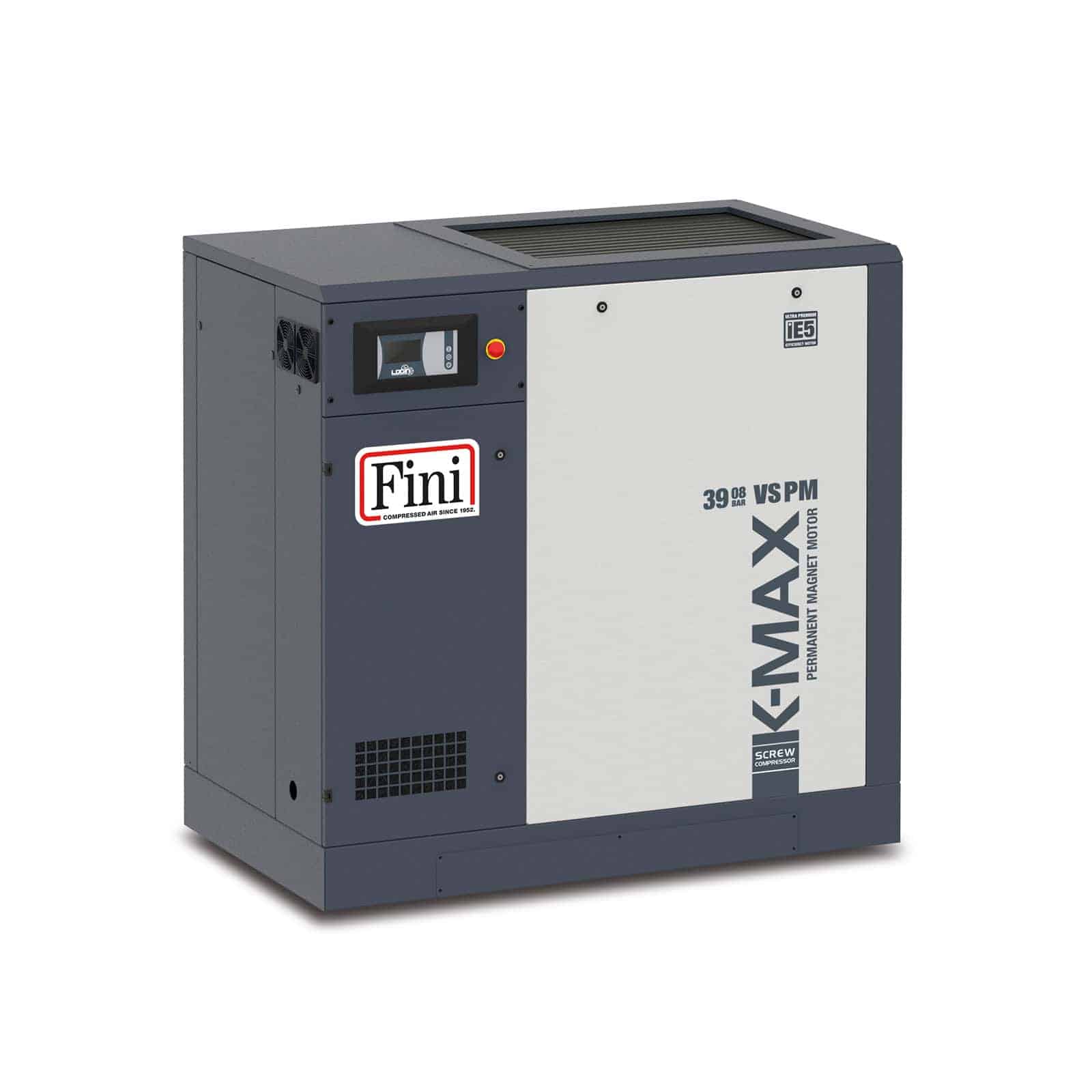 K-MAX 39-08 VS PM Screw compressor with direct drive transmission and permanent magnet motor with inverter.