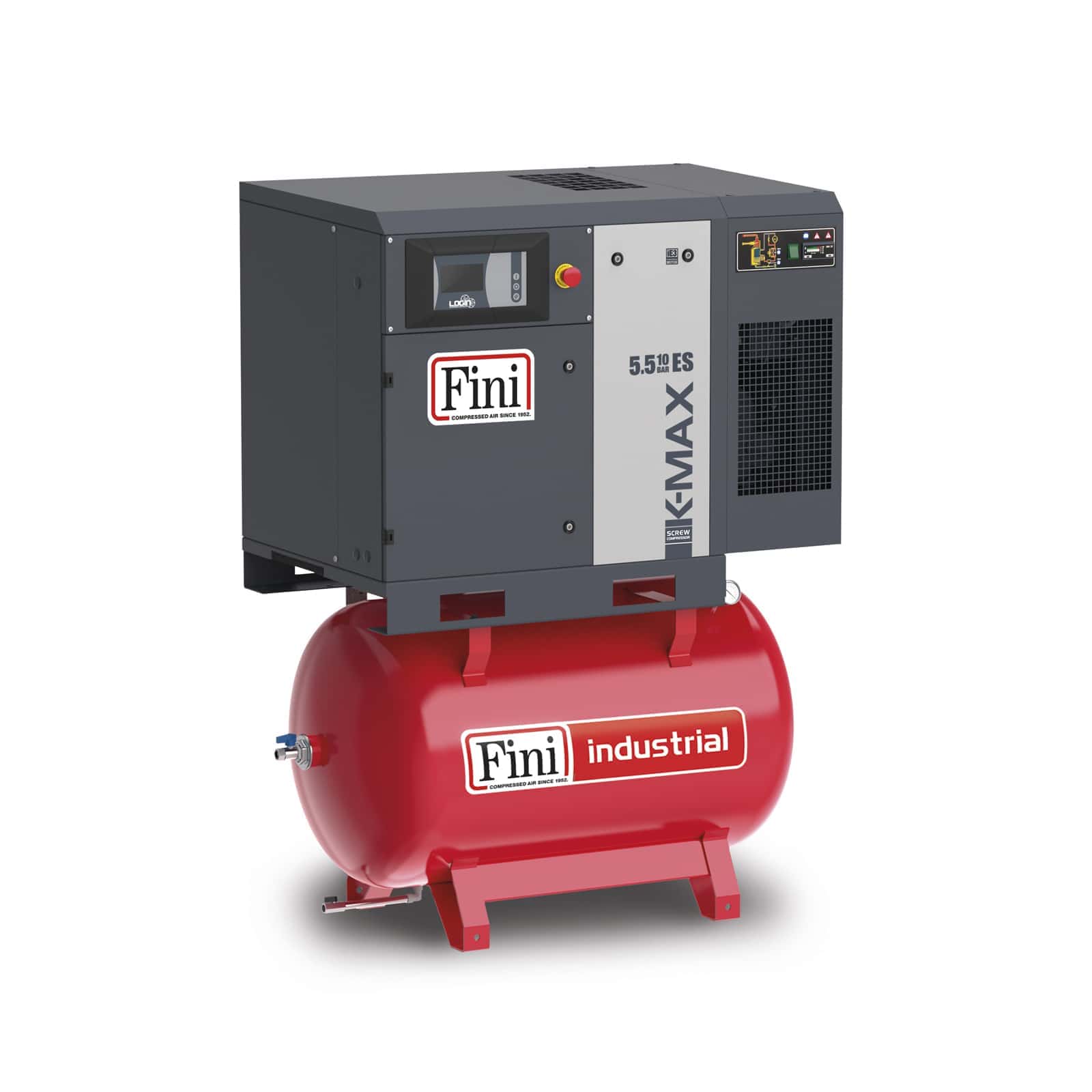 K-MAX 5.5-10-270 ES Compressore a vite con trasmissione diretta, completo di serbatoio ed essiccatore.