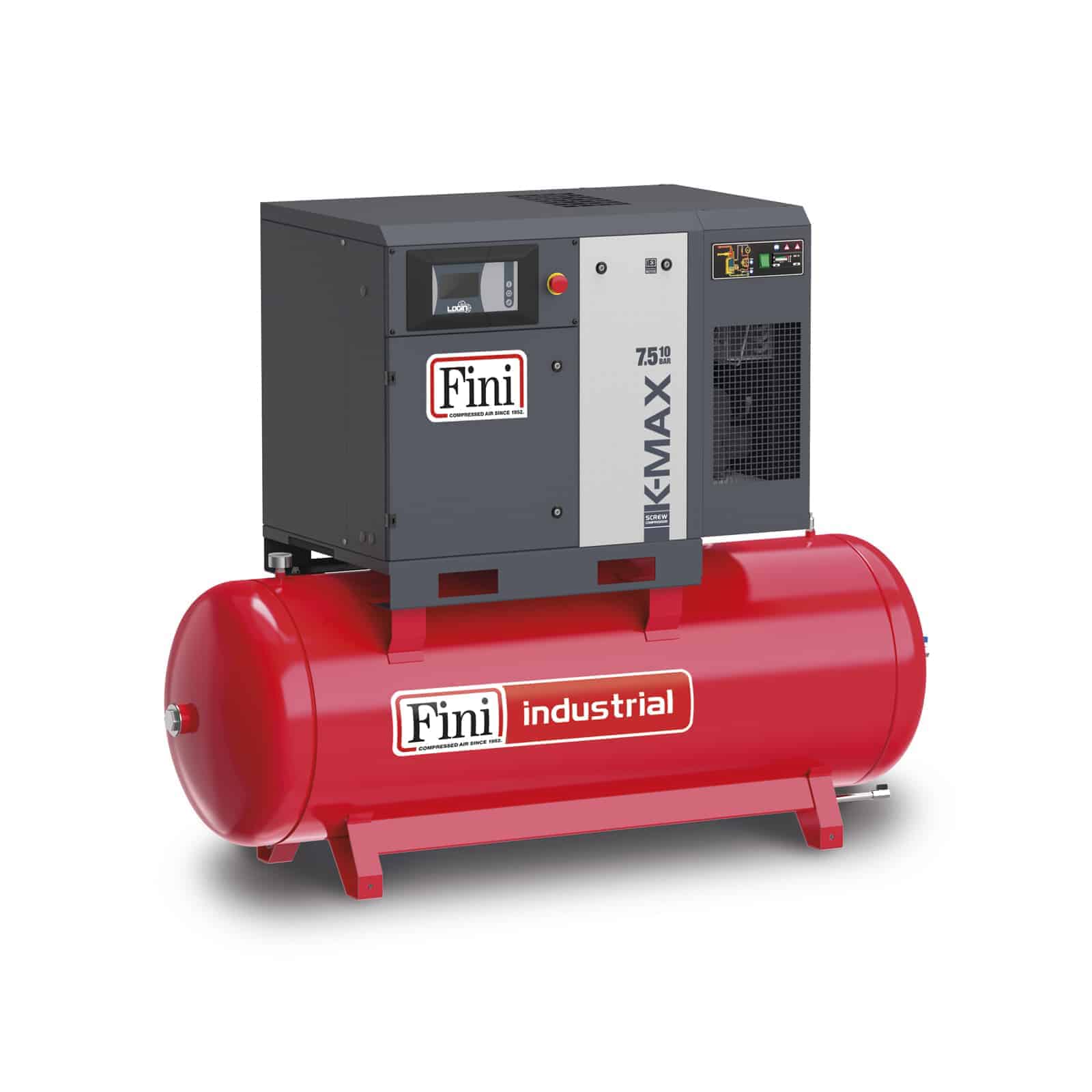 K-MAX 7.5-10-500 ES Screw compressor with direct drive transmission, complete with tank and dryer.