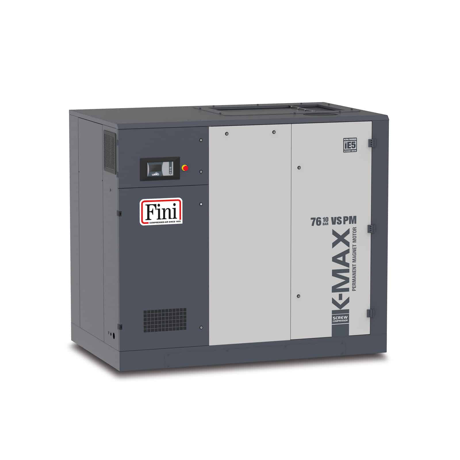 K-MAX 76-10 VS PM Screw compressor with direct drive transmission and permanent magnet motor with inverter.