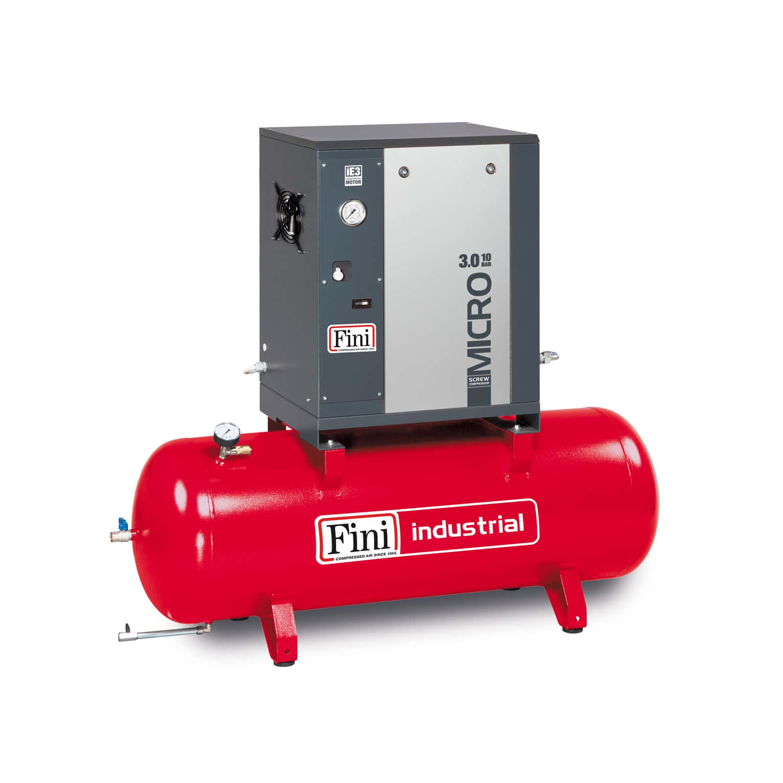 MICRO SE 2.2-08-200 Compressore a vite con trasmissione a cinghia, completo di serbatoio.