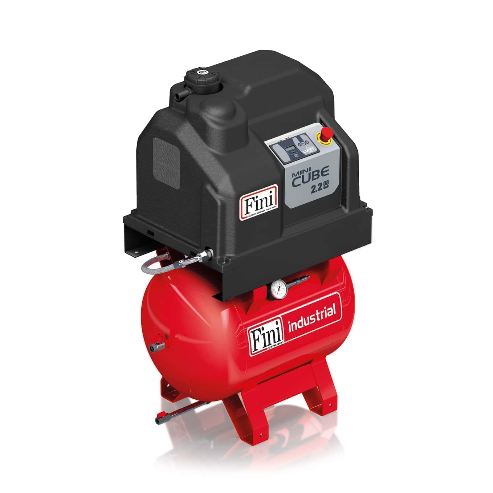 MiniCUBE 2.2-08-90 M The smallest and most compact direct drive transmission screw compressor, complete with tank.