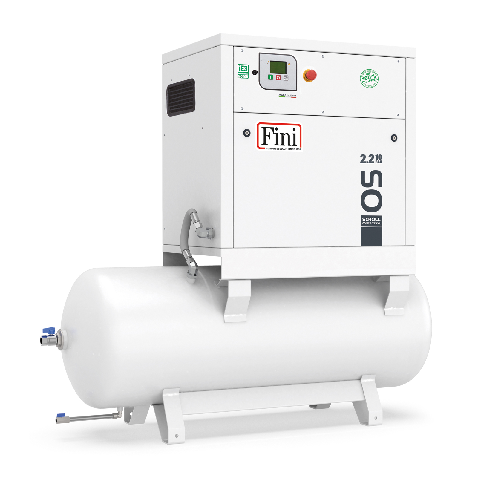 OS 2.2-08-270 Oil-free compressor with spiral Scroll technology, complete with tank.