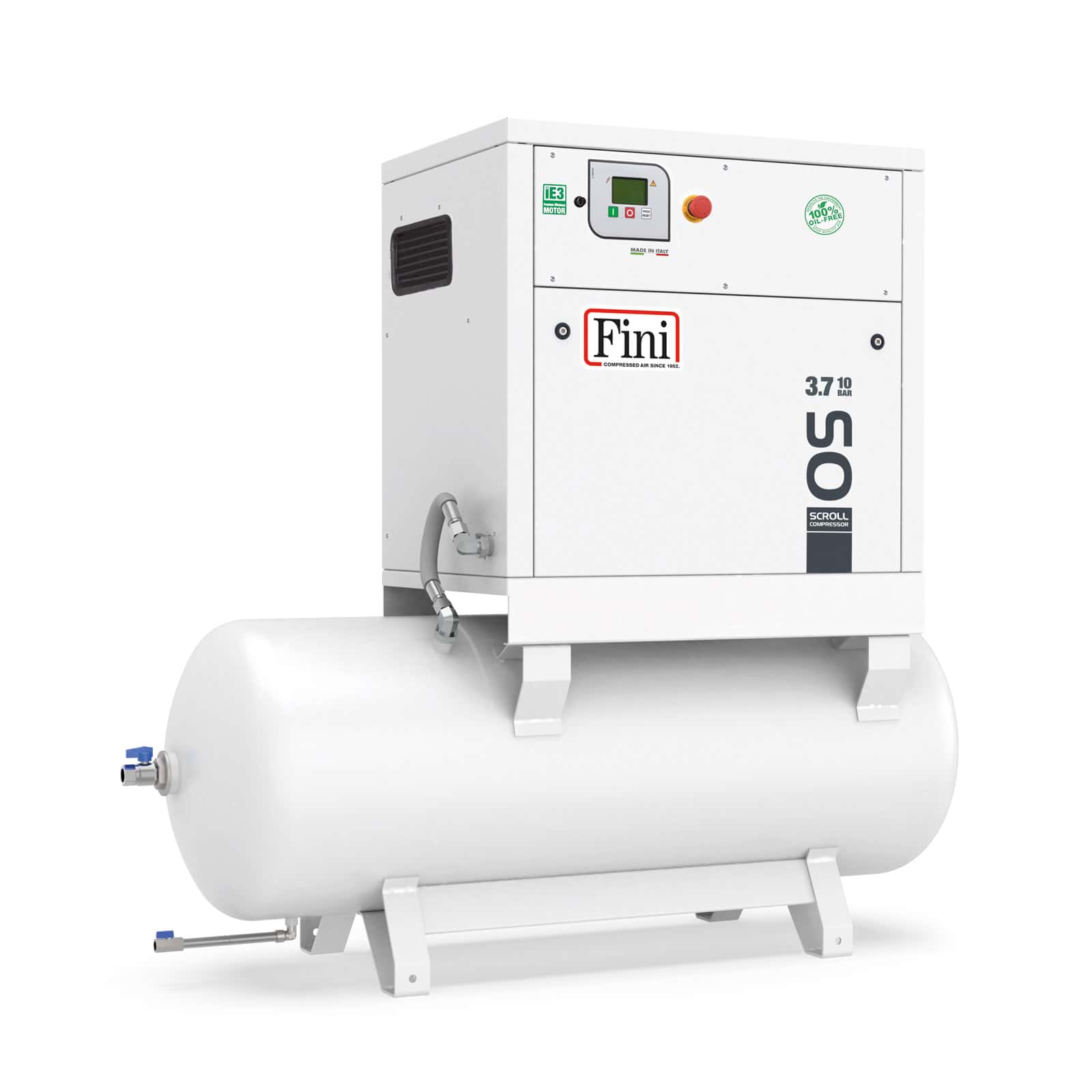 OS 3.7-08-270 Oil-free compressor with spiral Scroll technology, complete with tank.