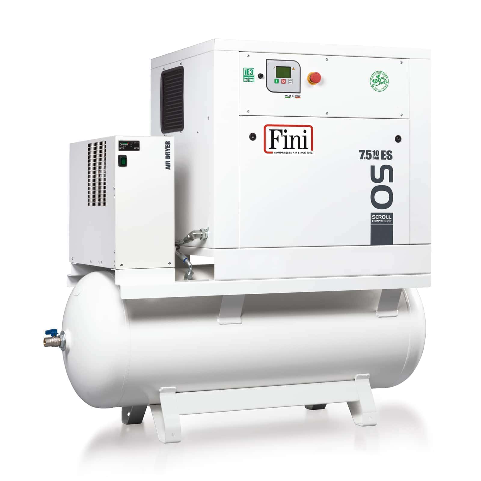 OS 7.5-08-500 ES Oil-free compressor with spiral Scroll technology, complete with tank and dryer.