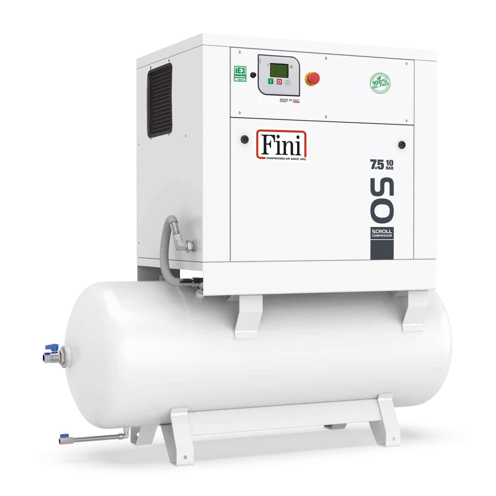 OS 7.5-08-270 Compressore senza olio con tecnologia a spirale Scroll, completo di serbatoio.