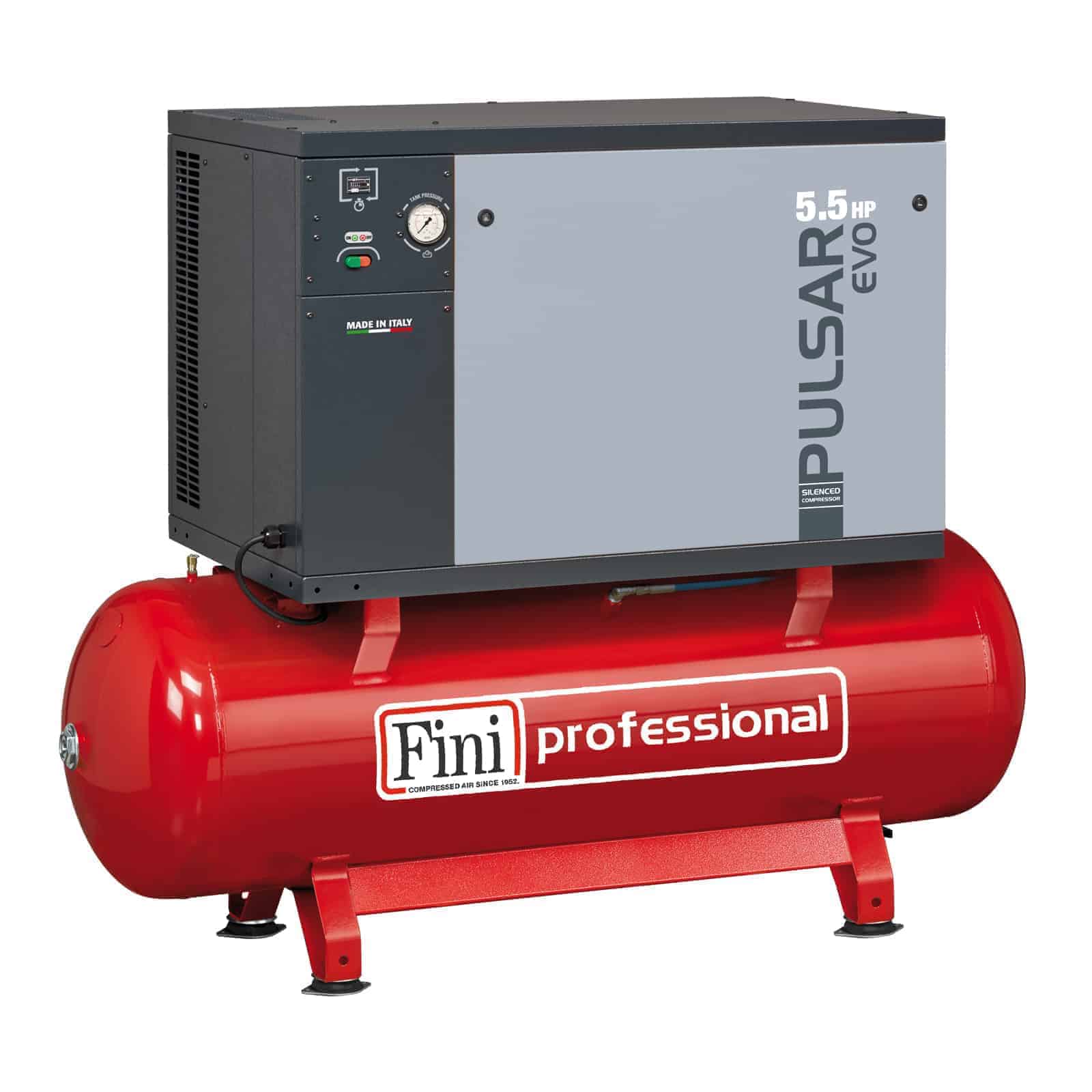 Pulsar Evo BK119-500-5,5 Compressore silenziato professionale a cinghia bistadio, completo di serbatoio.