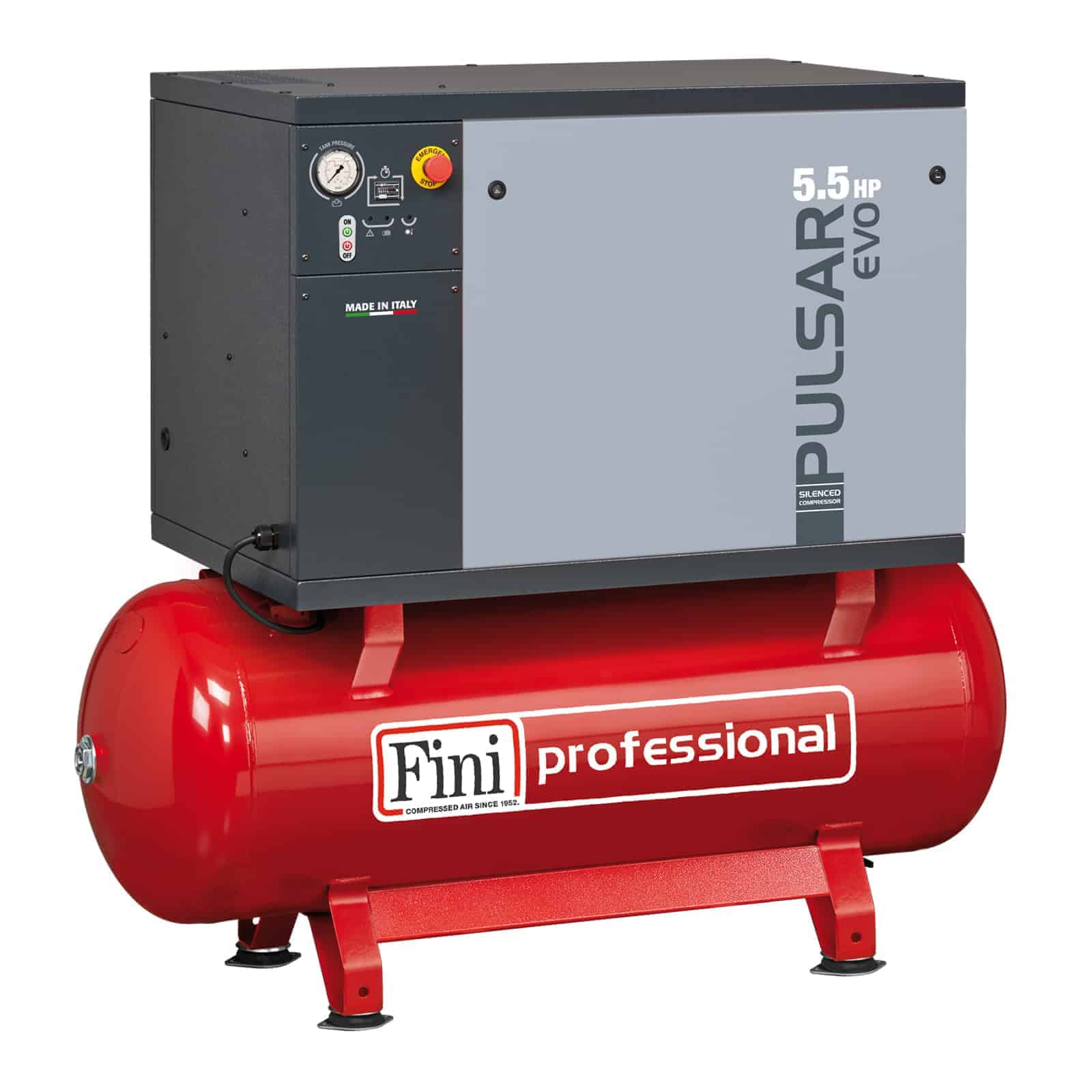 Pulsar Evo BK119-270-5,5-SD Compressore silenziato professionale a cinghia bistadio, completo di serbatoio.