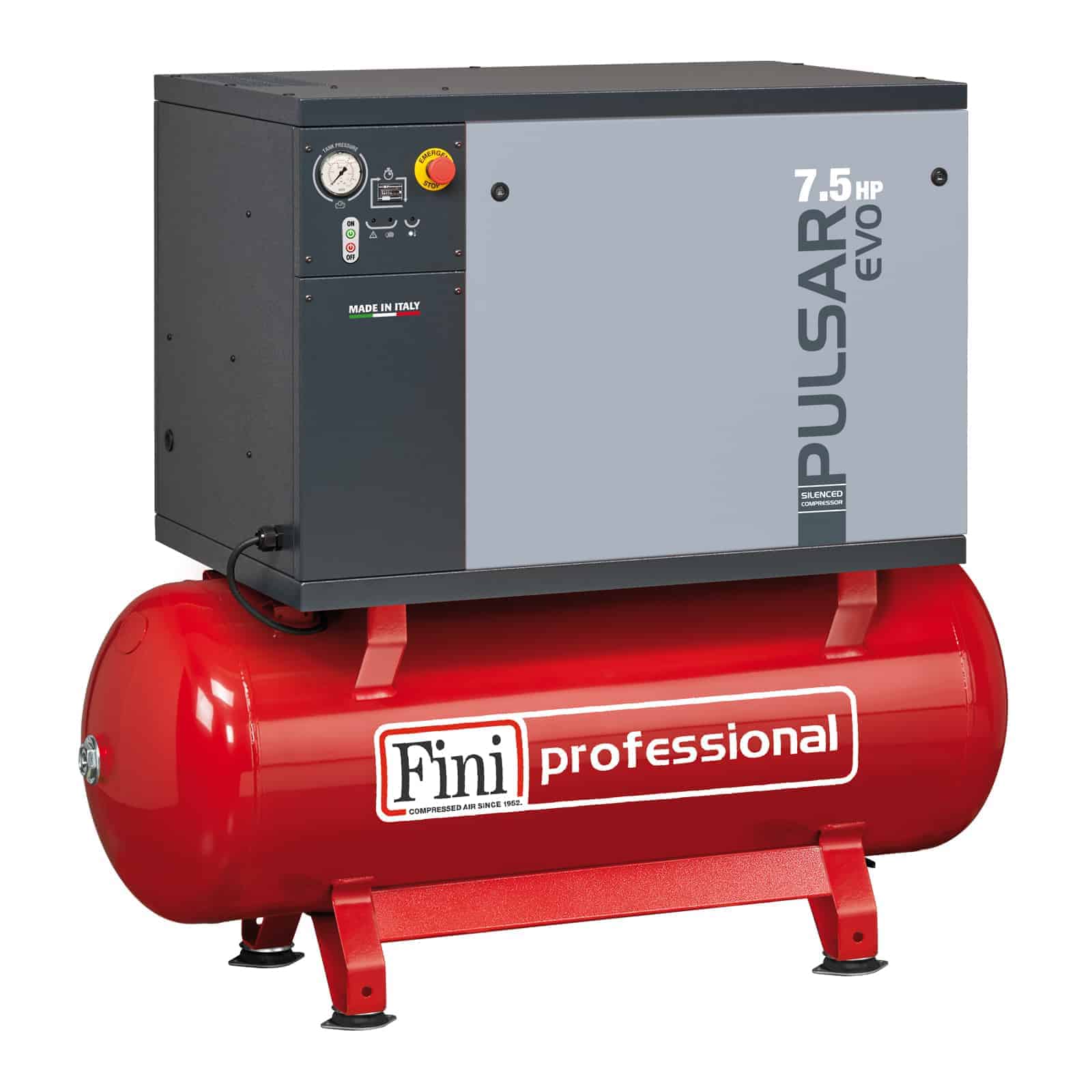 Pulsar Evo BK119-270-7,5-SD Compressore silenziato professionale a cinghia bistadio, completo di serbatoio.