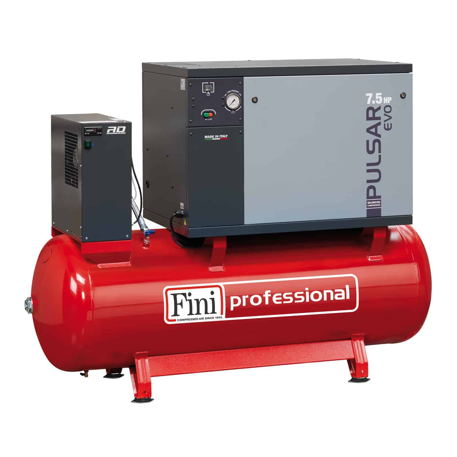 Pulsar Evo BK119-500-7,5-ES Professional silent two-stage belt driven compressor, complete with tank and dryer.